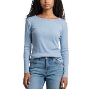 Three Dots Essential Long Sleeved 100% Cotton Tee Shirt Powder Blue L